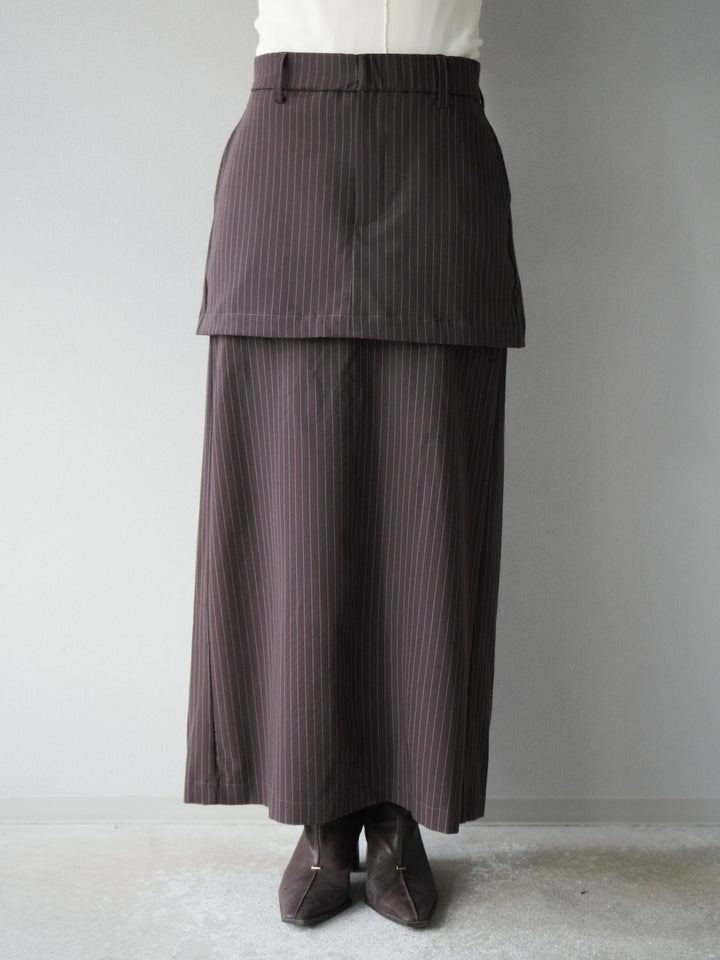 [予約]ストライプ切替チュールスカート/ブラウン
