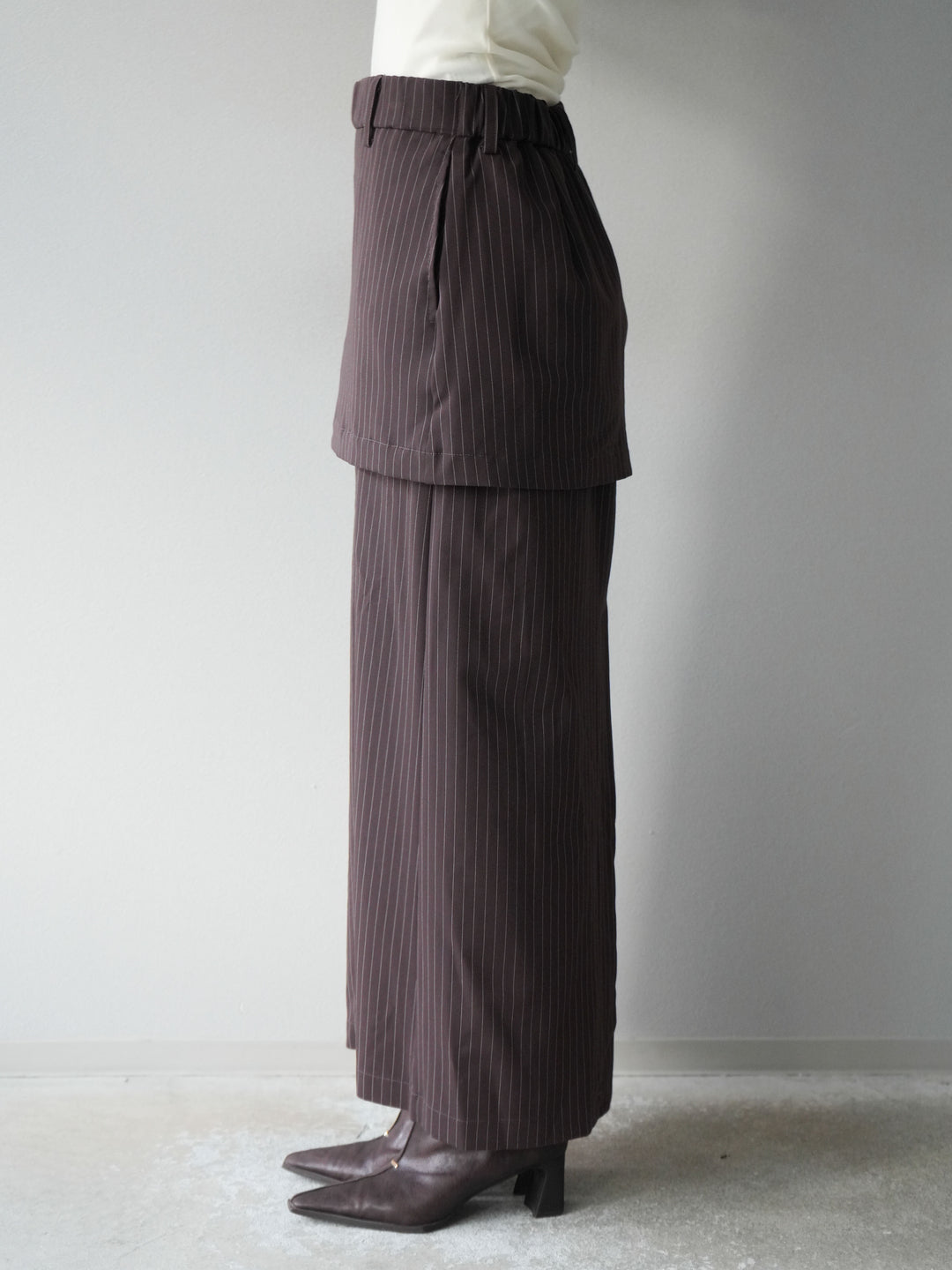 [予約]ストライプ切替チュールスカート/ブラウン