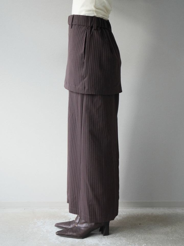 [予約]ストライプ切替チュールスカート/ブラウン