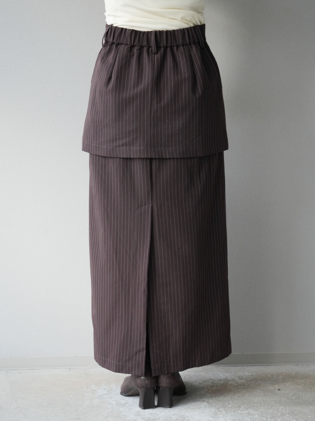 [予約]ストライプ切替チュールスカート/ブラウン