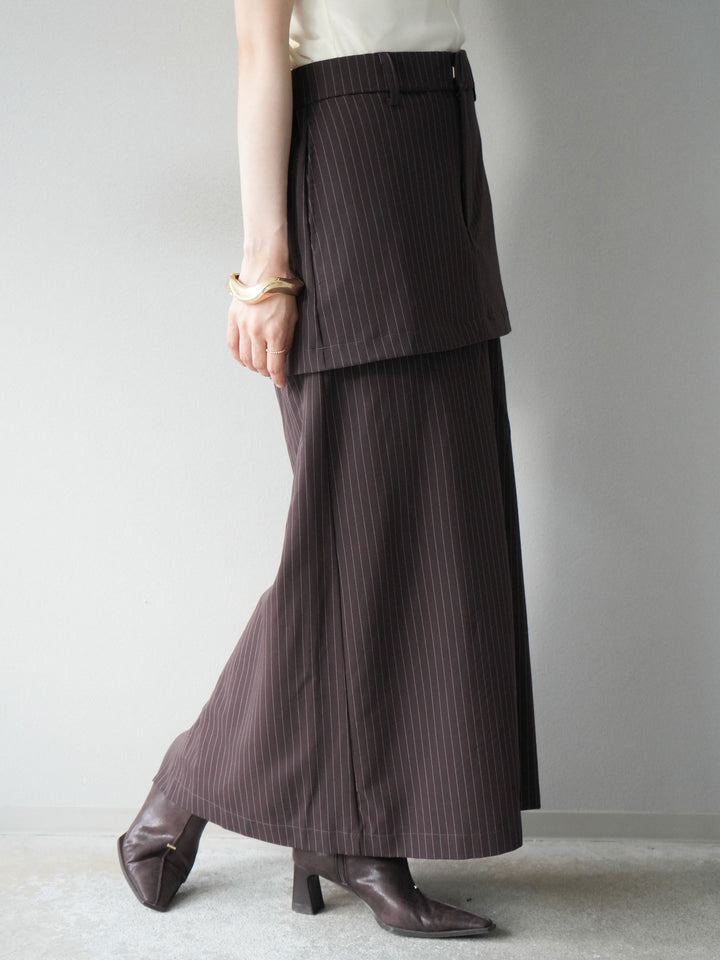 [予約]ストライプ切替チュールスカート/ブラウン