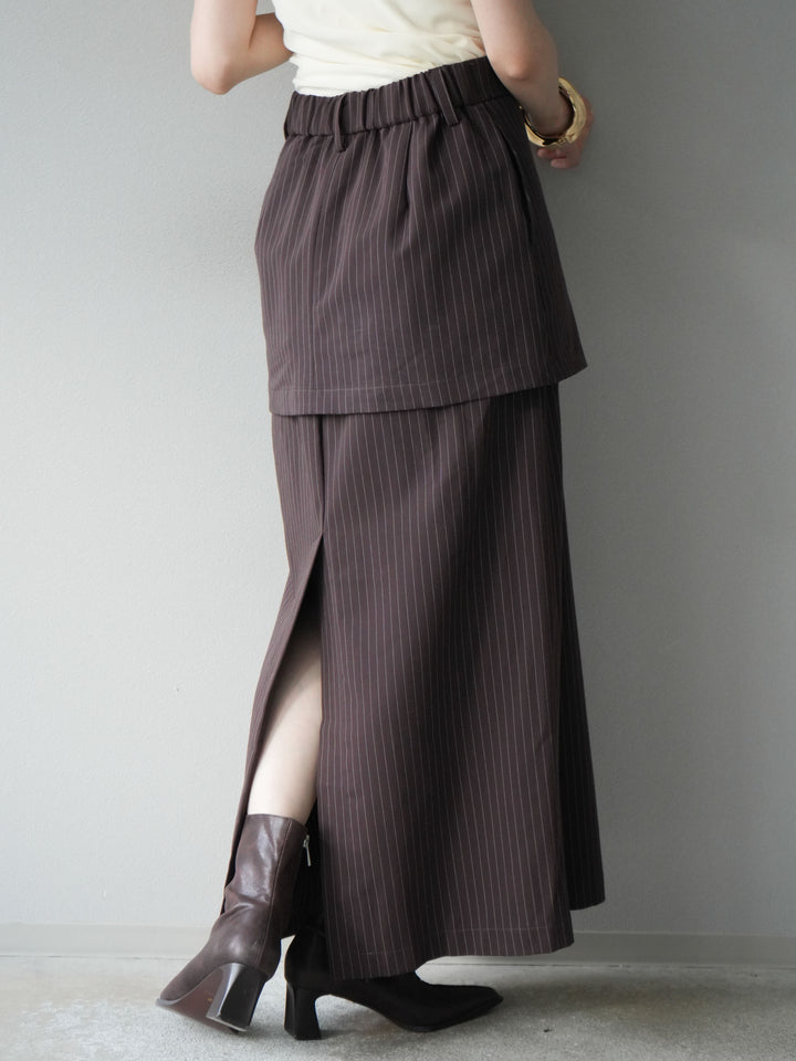 [予約]ストライプ切替チュールスカート/ブラウン