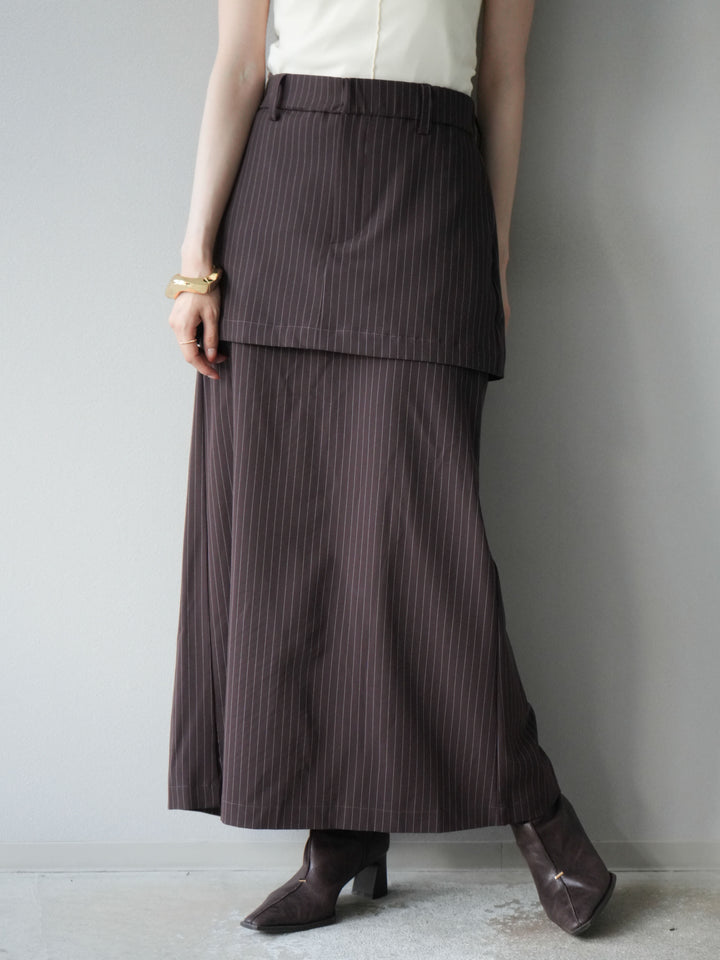 [予約]ストライプ切替チュールスカート/ブラウン