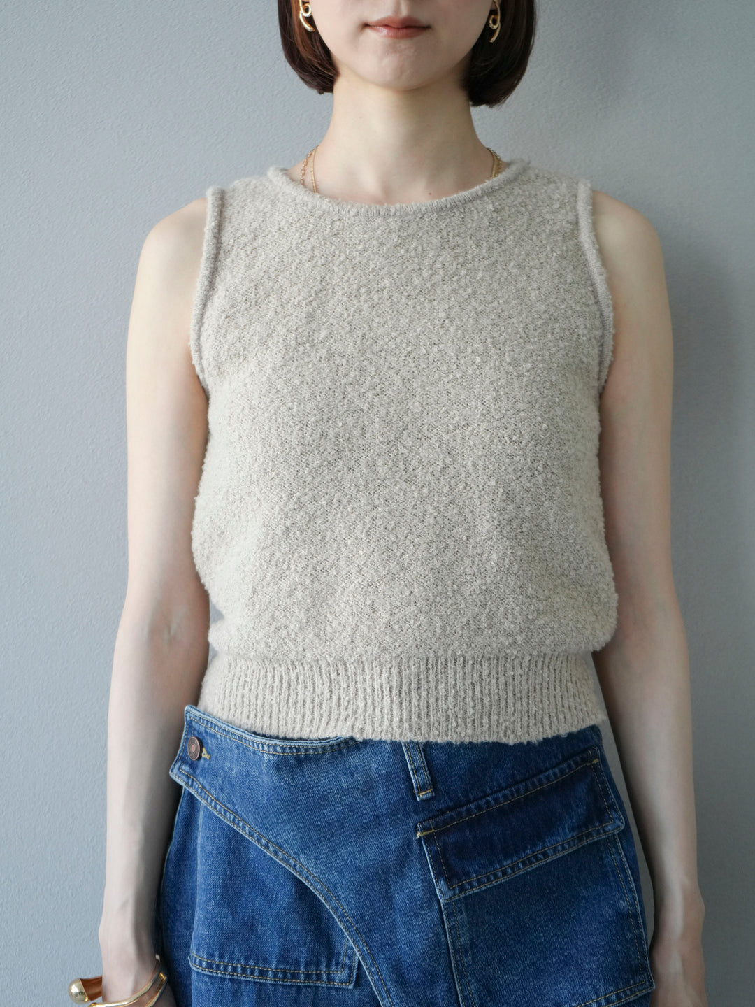 [予約]ブークレニットタンクトップ/ベージュ