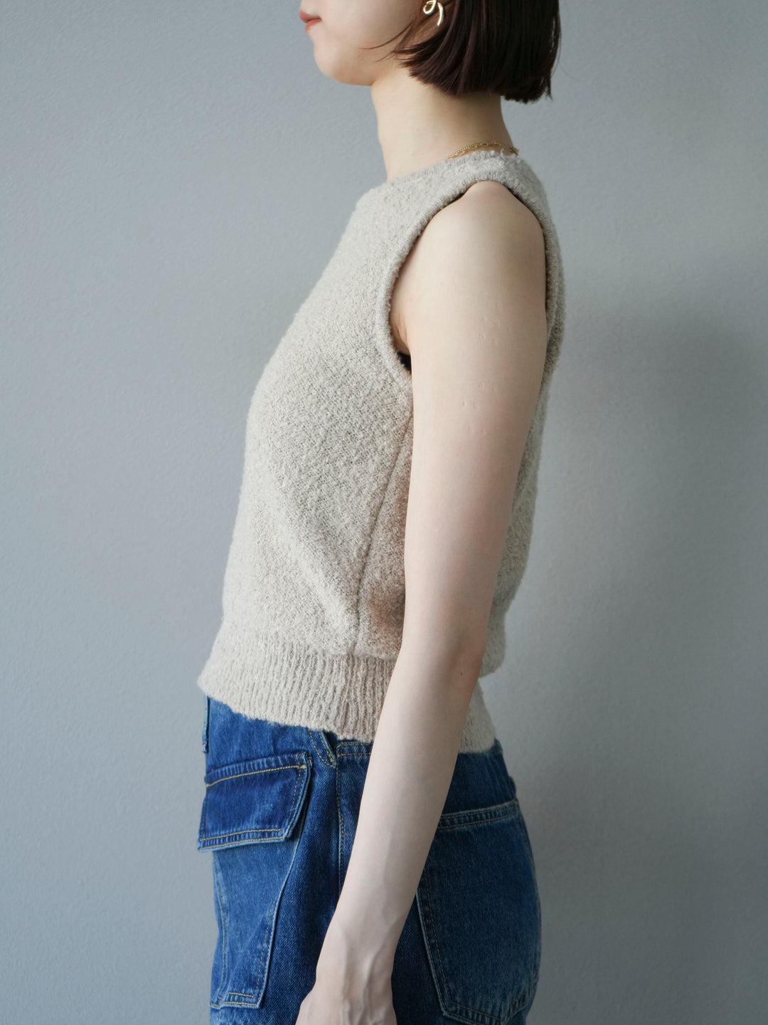 [予約]ブークレニットタンクトップ/ベージュ