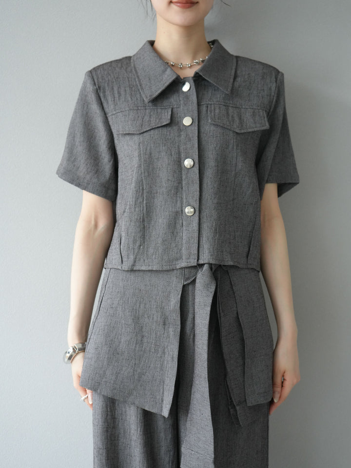 [SET]リネンタッチハーフシャツ＆ラップワイドパンツSET UP(2set)