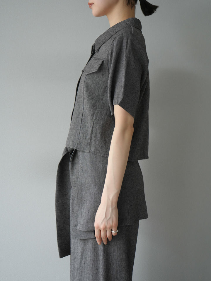 [SET]リネンタッチハーフシャツ＆ラップワイドパンツSET UP(2set)
