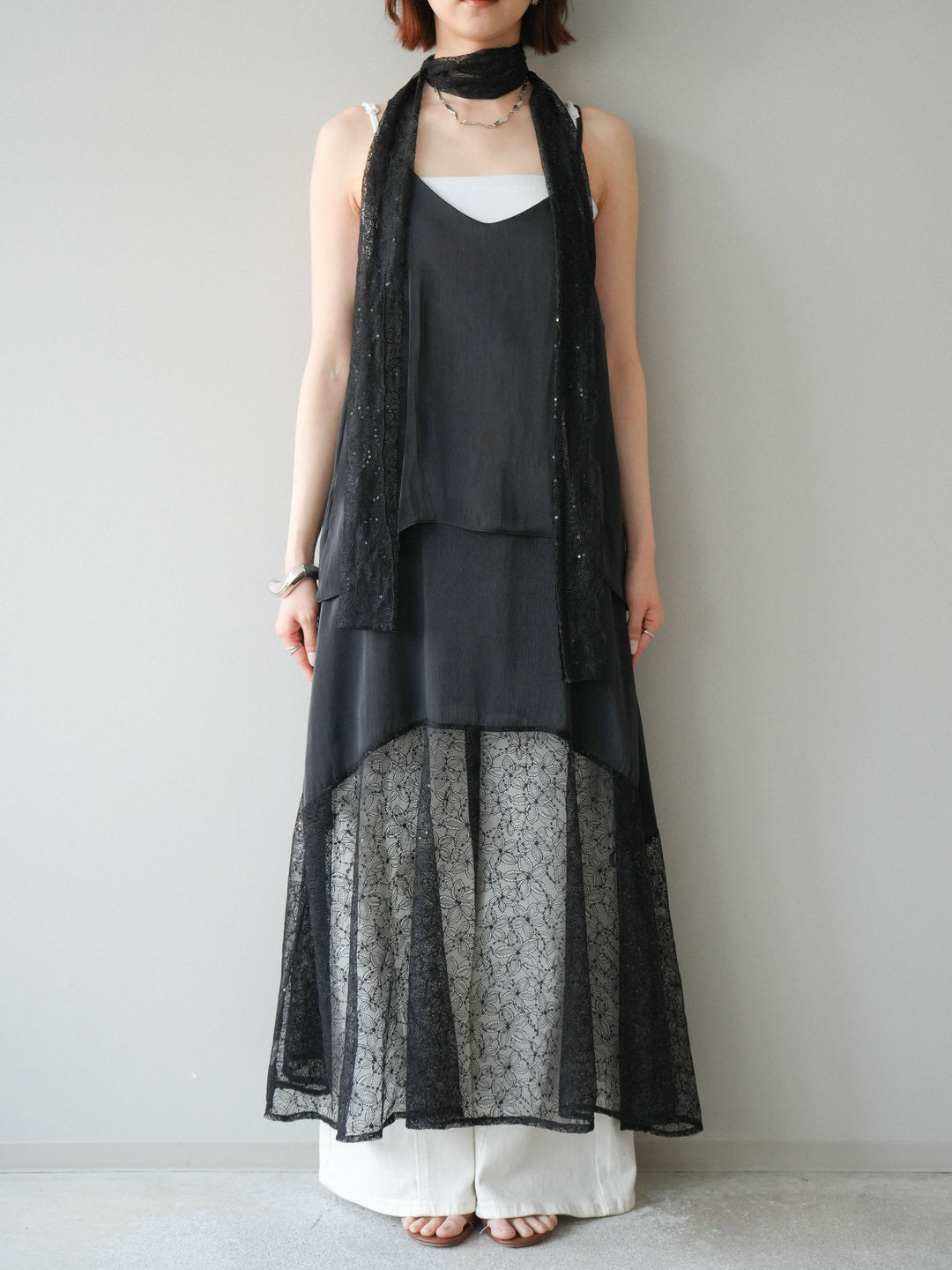 [予約]レースティアードキャミワンピース/black