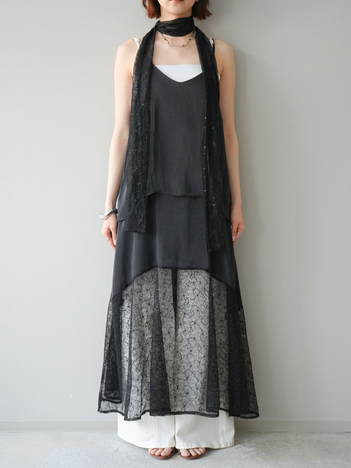 [予約]レースティアードキャミワンピース/black