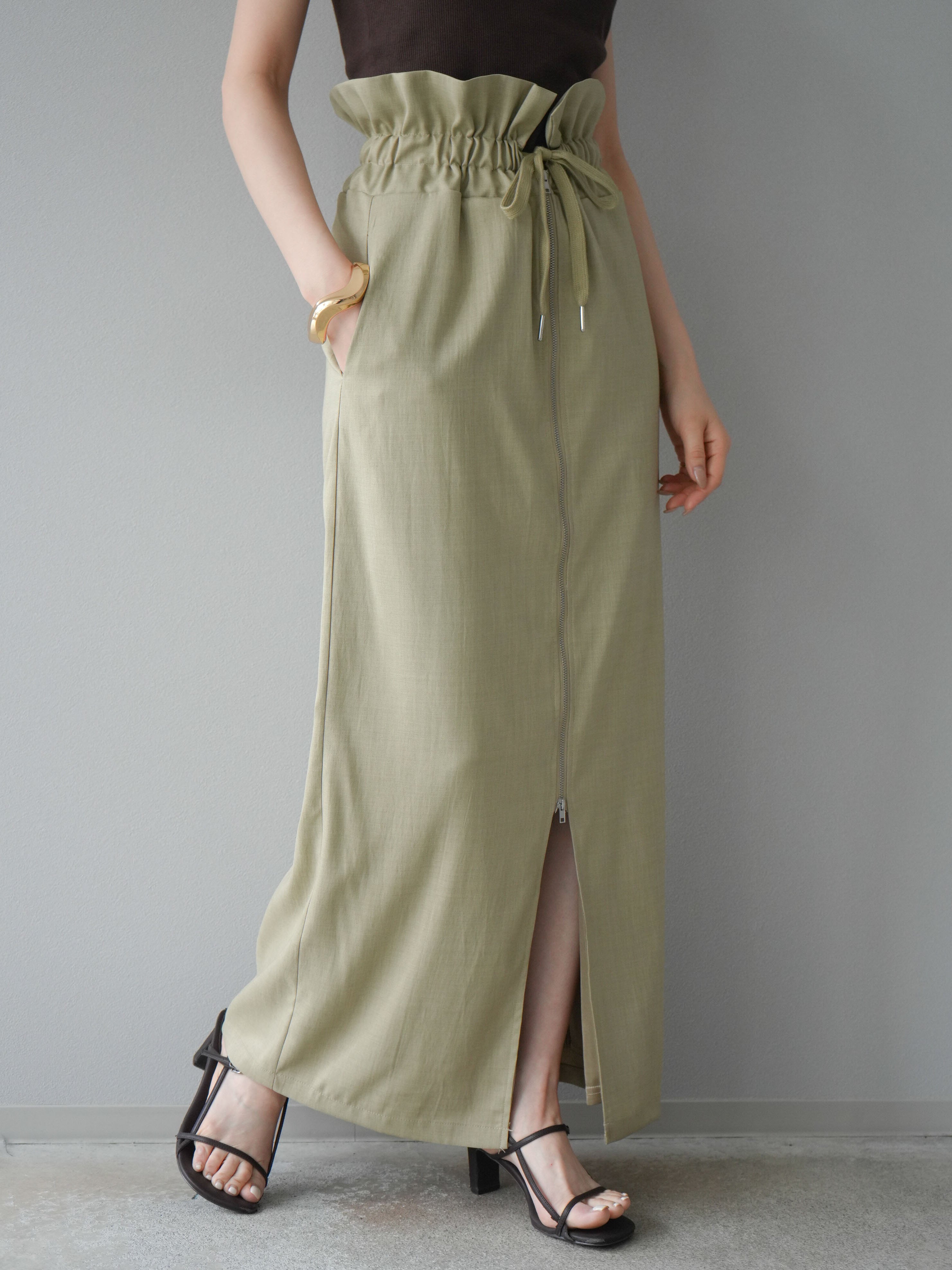 予約]ヘザーエステルギャザージップスカート/ベージュ – Lumier