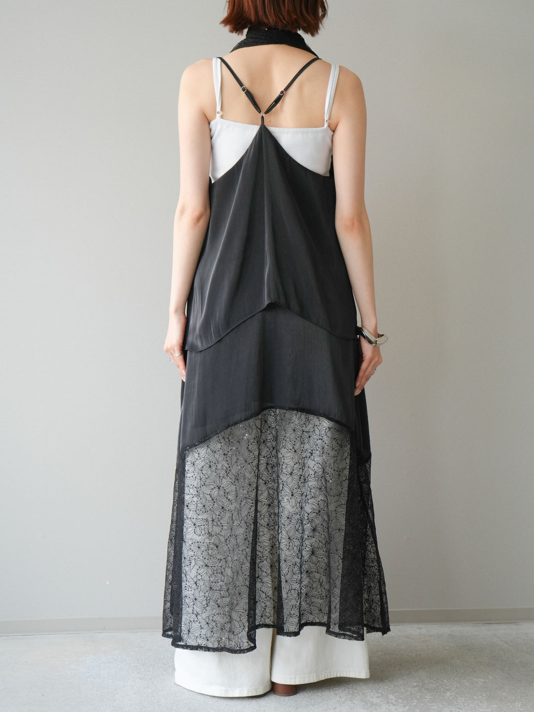 [予約]レースティアードキャミワンピース/black