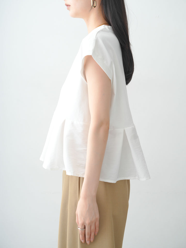 [予約]プリーツヘムぺプラムフレンチトップス/white