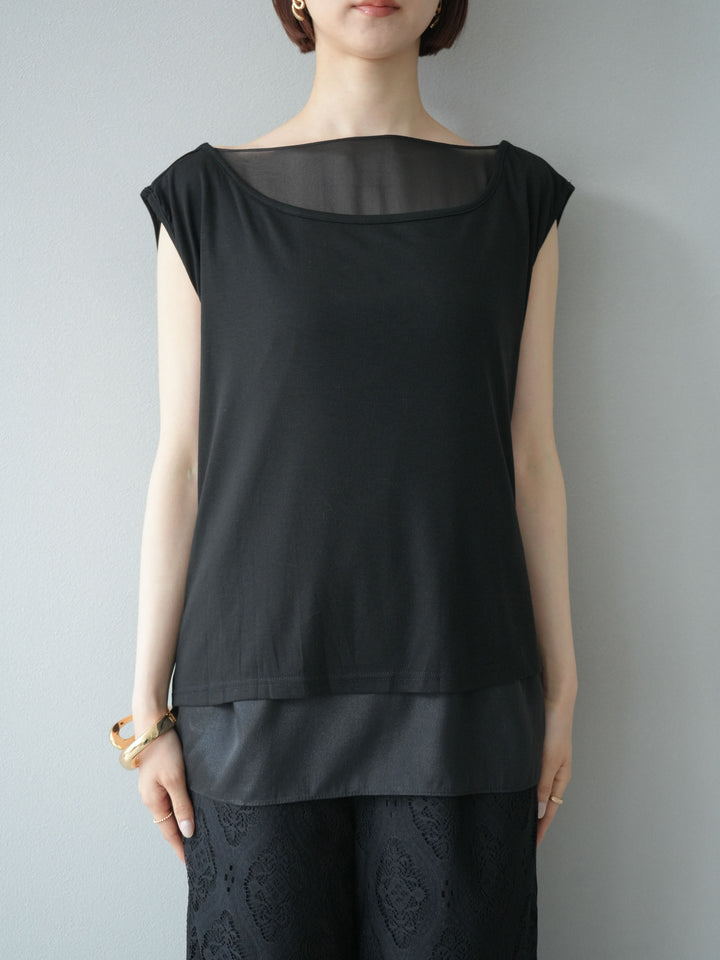 [預訂] 雙向透視多層垂墜上衣/黑色