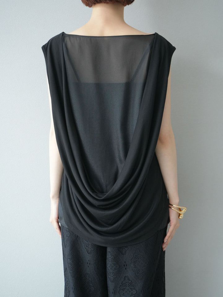 [預訂] 雙向透視多層垂墜上衣/黑色