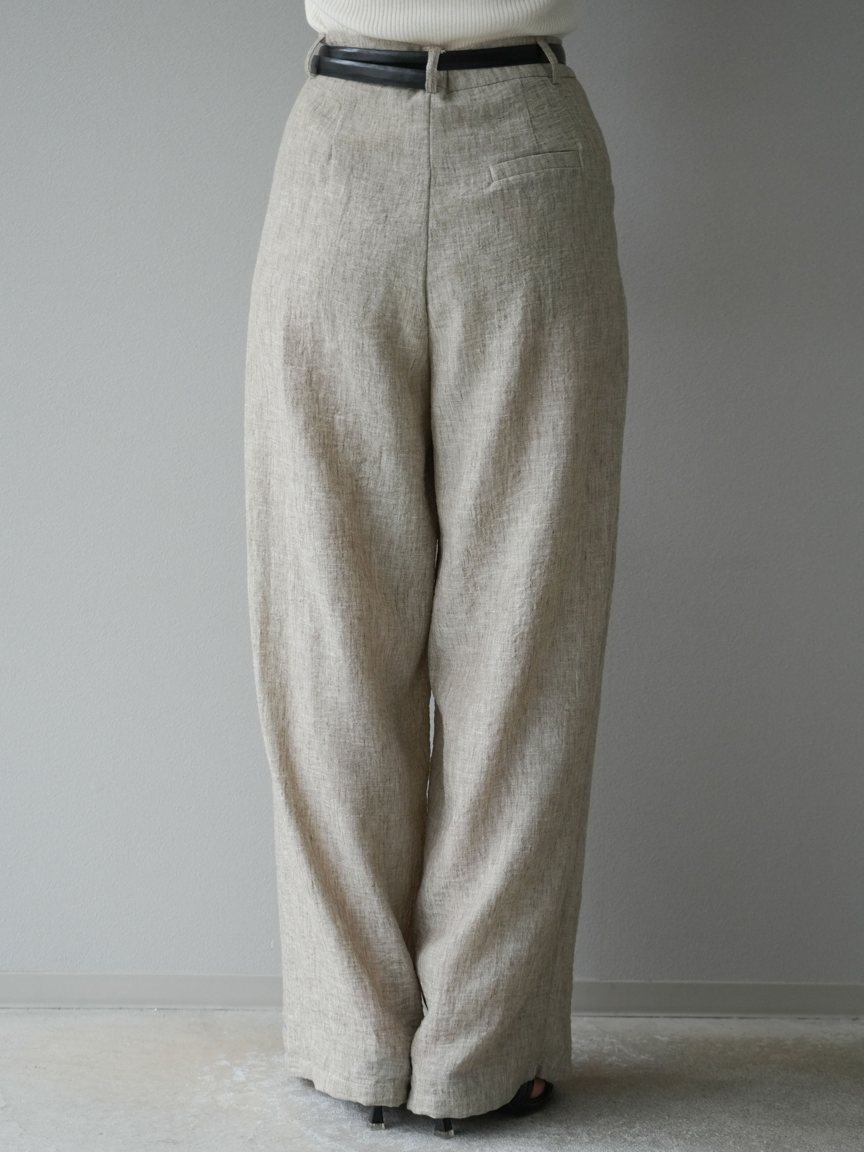 予約]リネンライクベルト付タックループワイドパンツ/ベージュ – Lumier