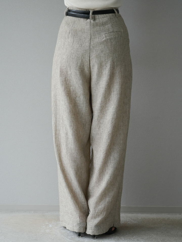 [予約]リネンライクベルト付タックループワイドパンツ/ベージュ