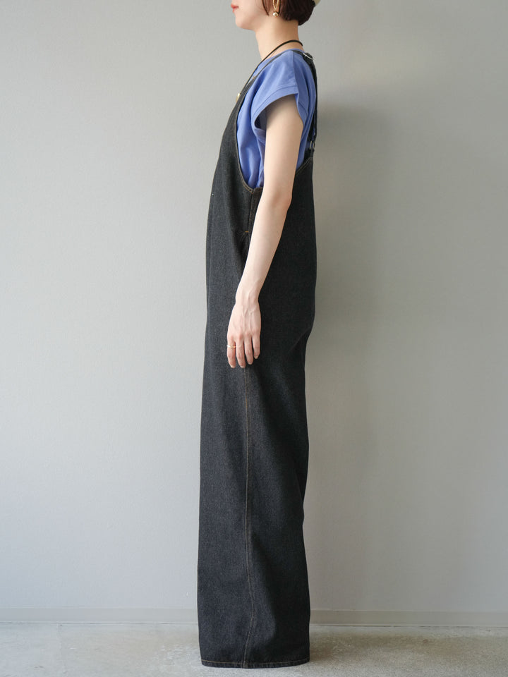[予約]フロントZIP Vネックデニムサロペット/ブラック