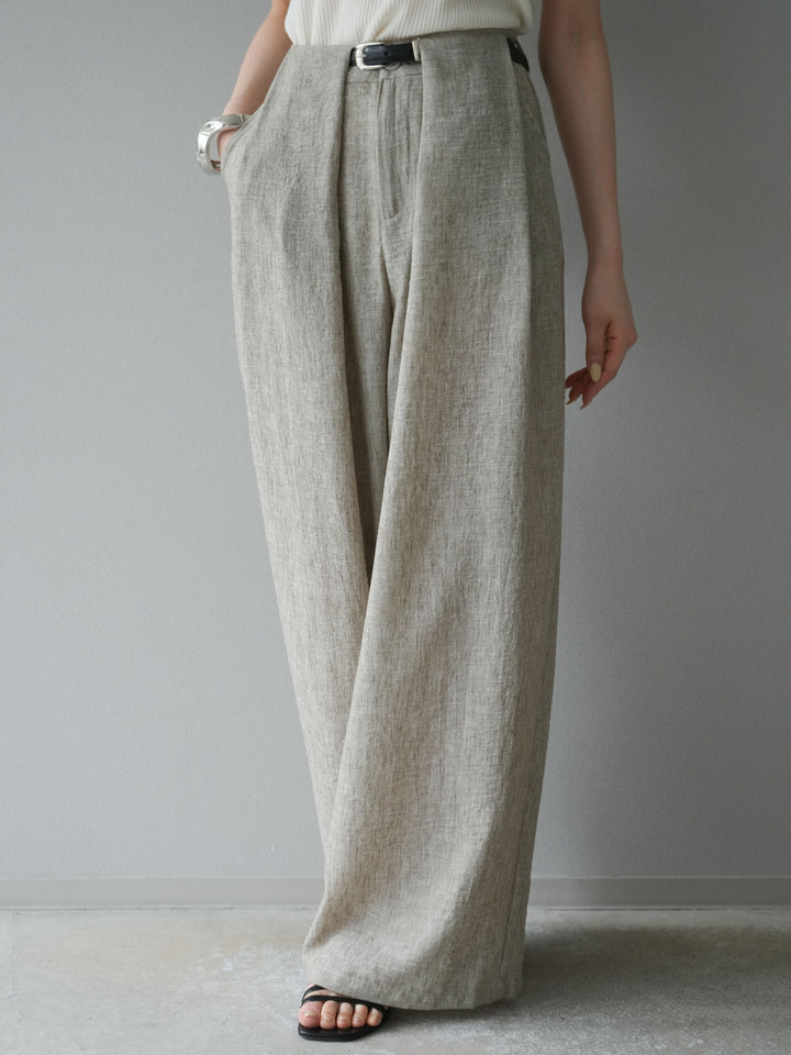 [予約]リネンライクベルト付タックループワイドパンツ/ベージュ