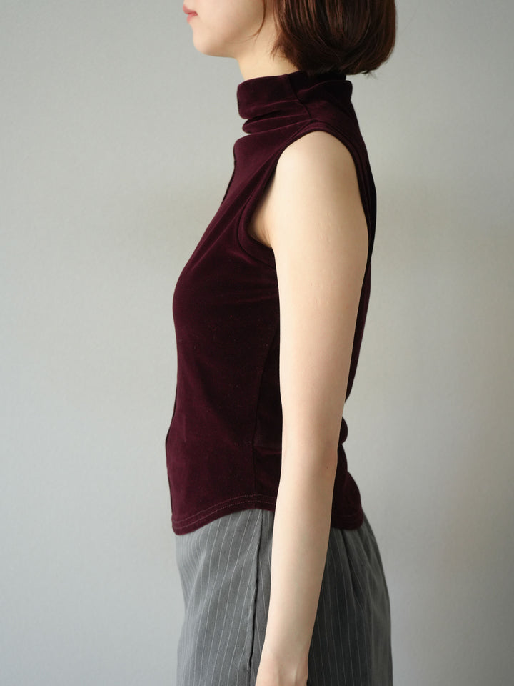 [予約]シアーベロアプチネックノースリーブトップス/ボルドー