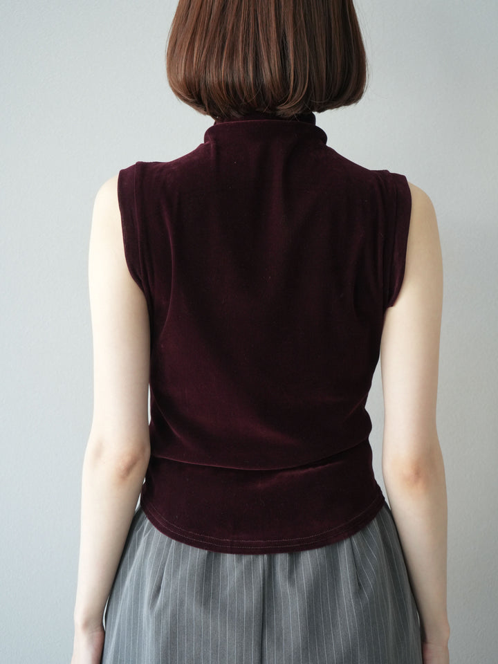 [予約]シアーベロアプチネックノースリーブトップス/ボルドー