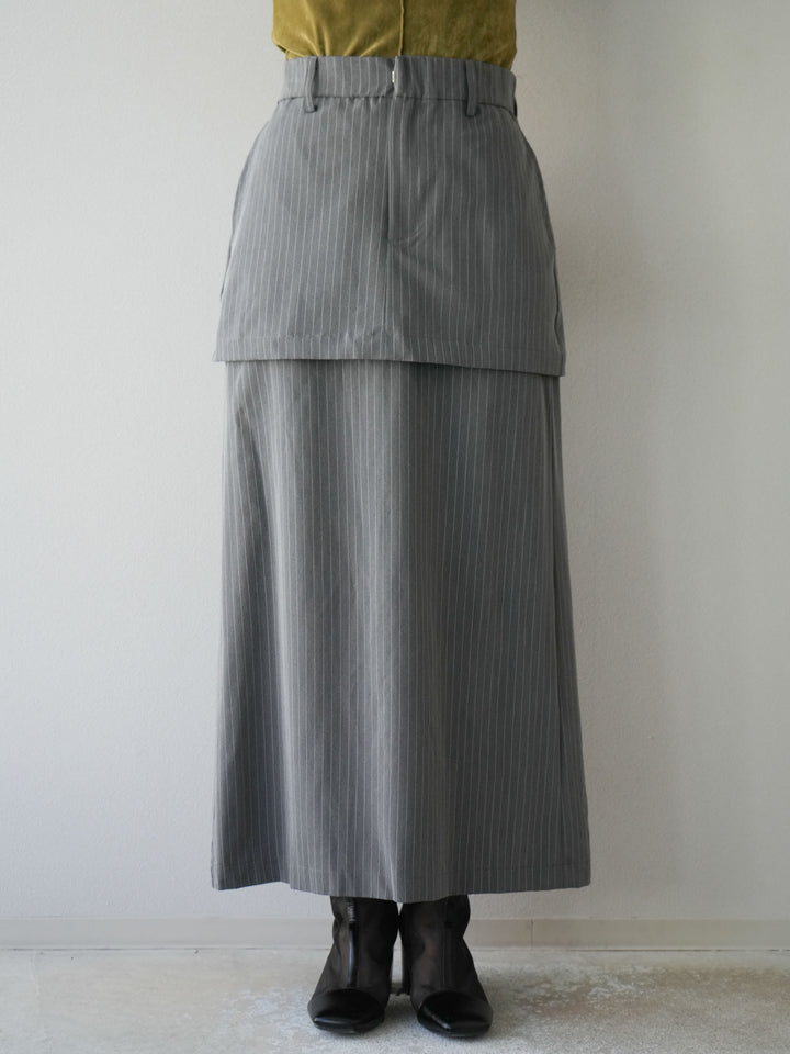 [予約]ストライプ切替チュールスカート/グレー