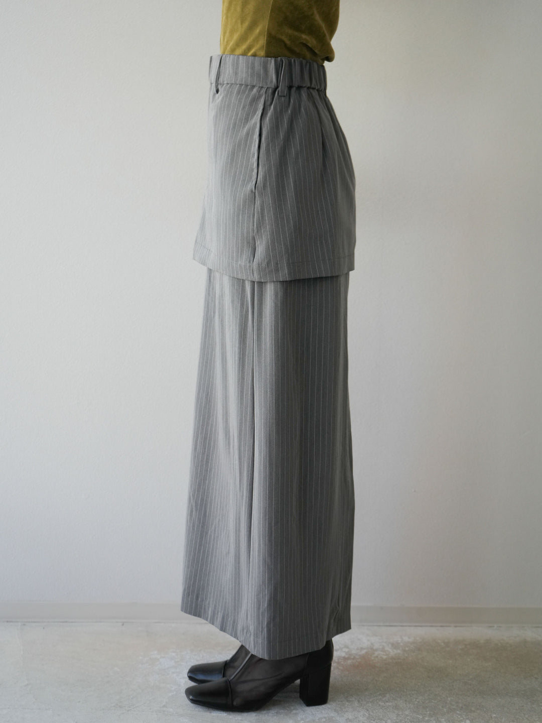 [予約]ストライプ切替チュールスカート/グレー