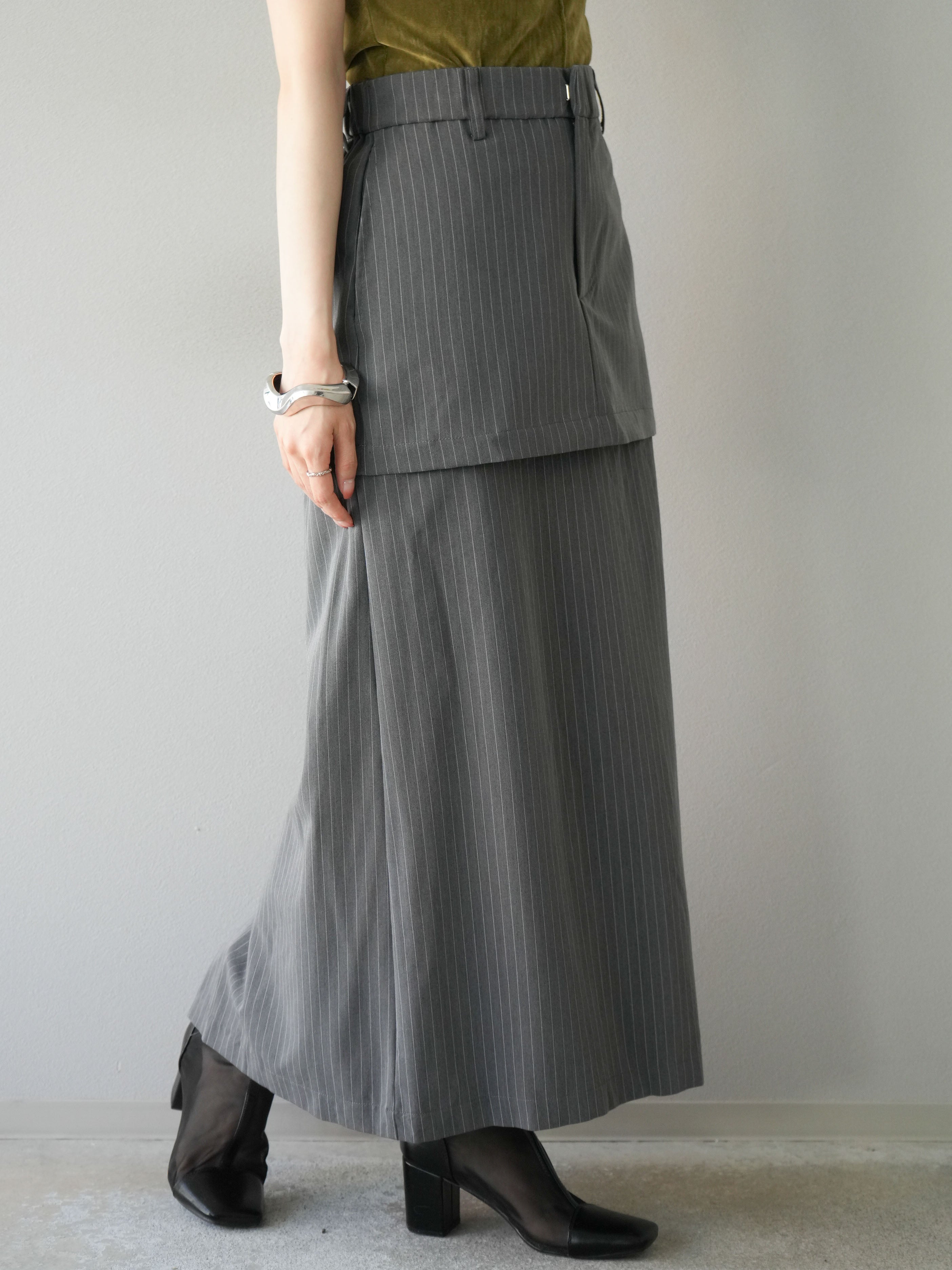 予約]ストライプ切替チュールスカート/グレー – Lumier