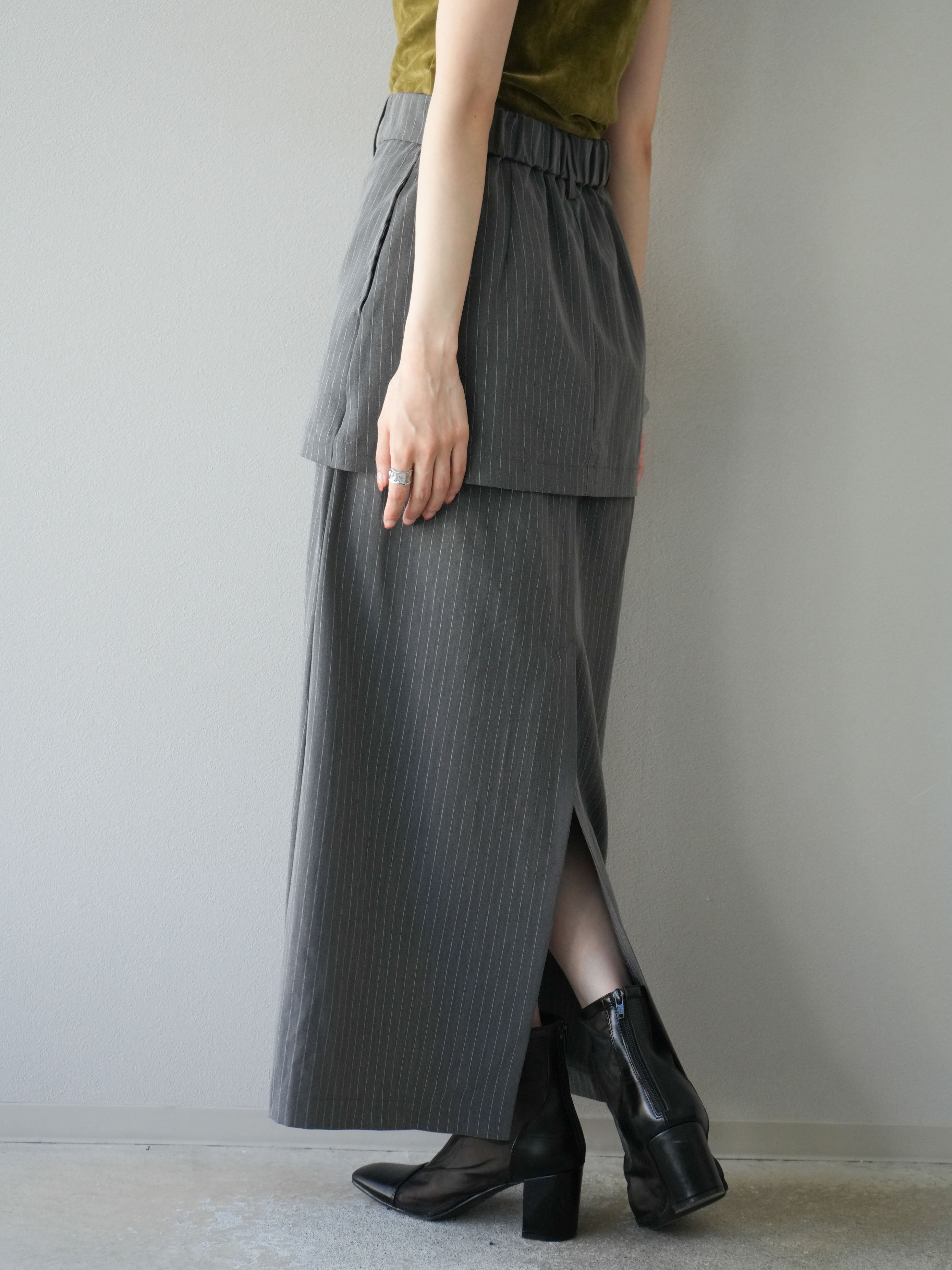 予約]ストライプ切替チュールスカート/グレー – Lumier