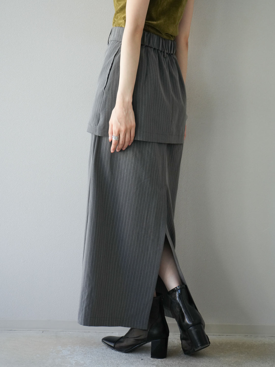 [予約]ストライプ切替チュールスカート/グレー