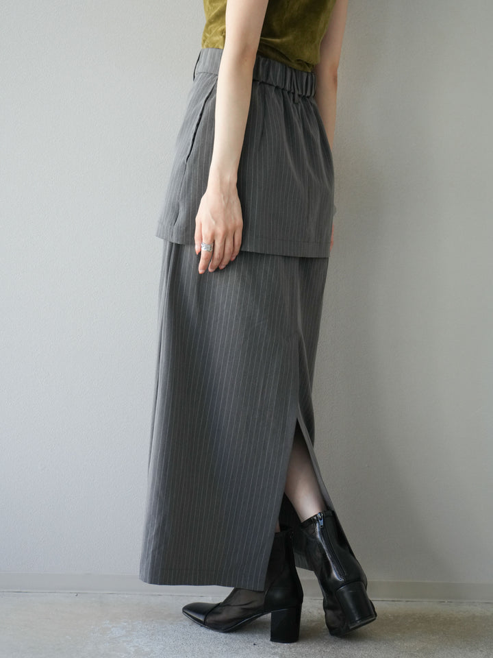 [予約]ストライプ切替チュールスカート/グレー