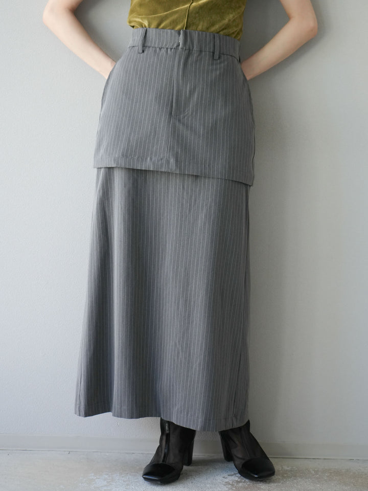 [予約]ストライプ切替チュールスカート/グレー