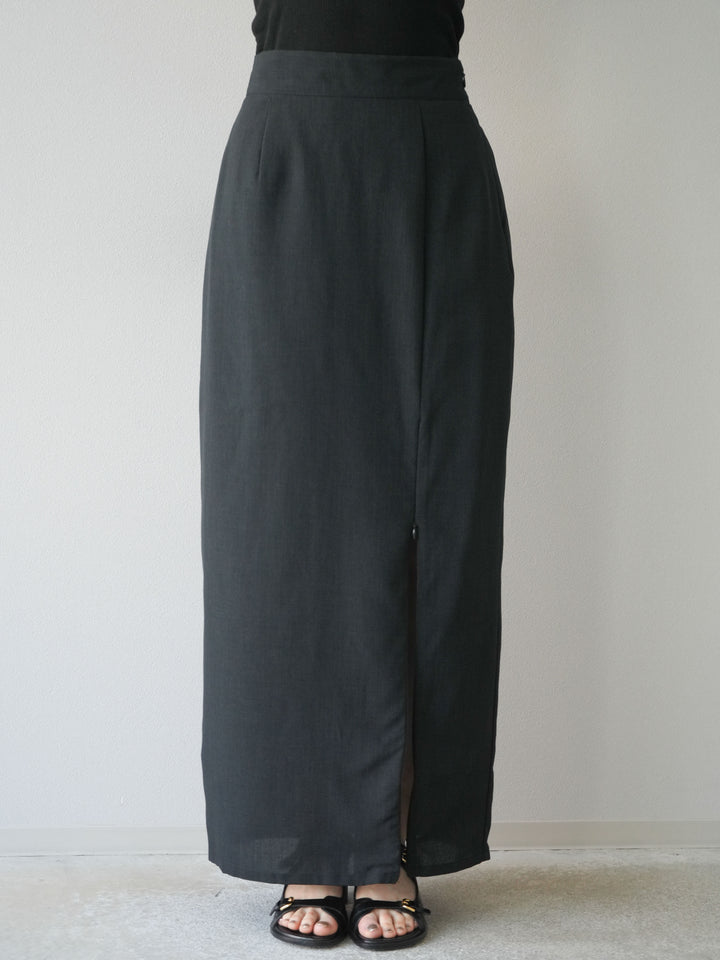 [予約]リネンライクZIPスリットタイトスカート/ブラック