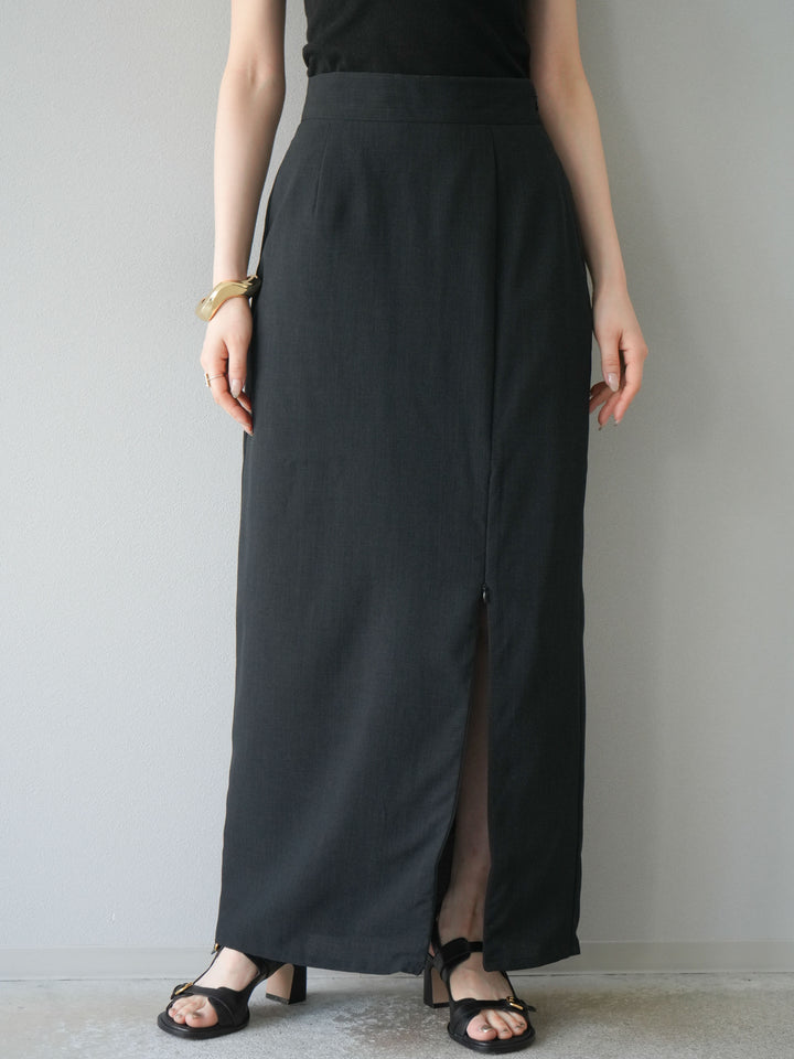 [予約]リネンライクZIPスリットタイトスカート/ブラック
