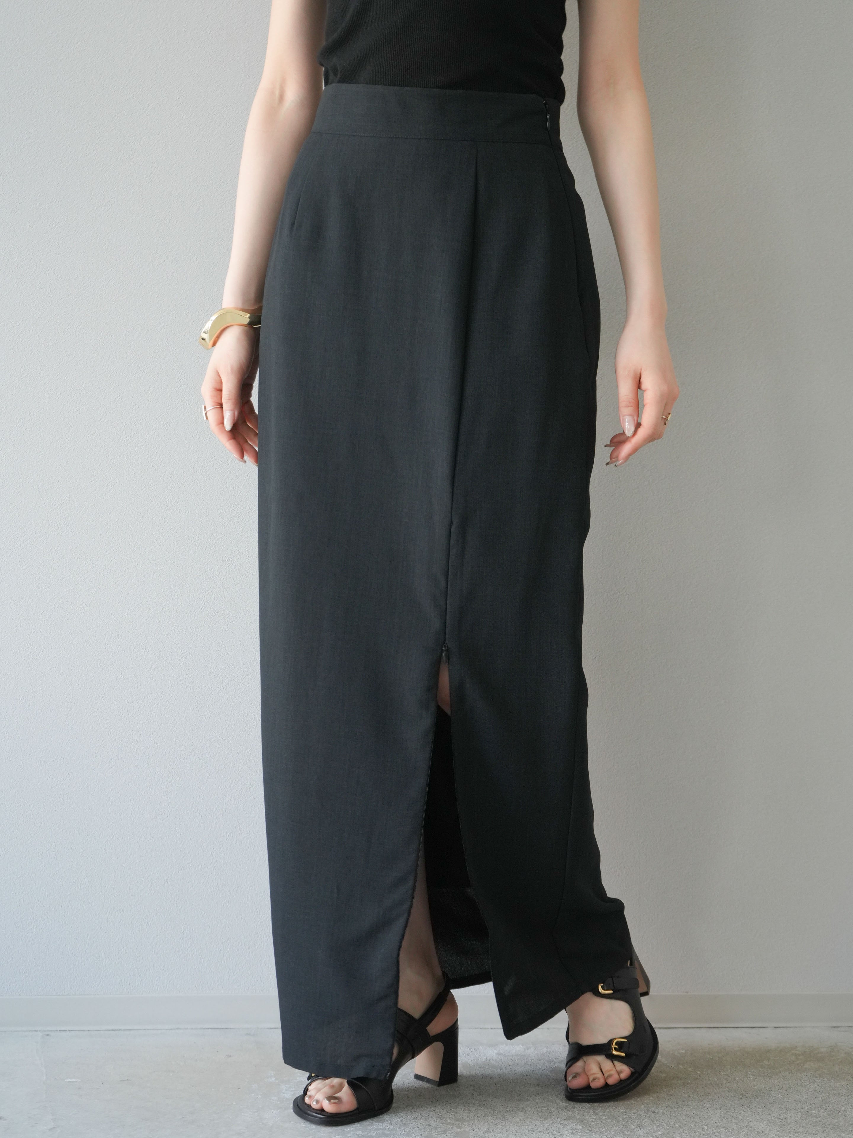 予約]リネンライクZIPスリットタイトスカート/ブラック – Lumier