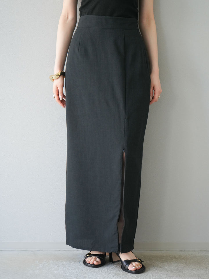 [予約]リネンライクZIPスリットタイトスカート/ブラック