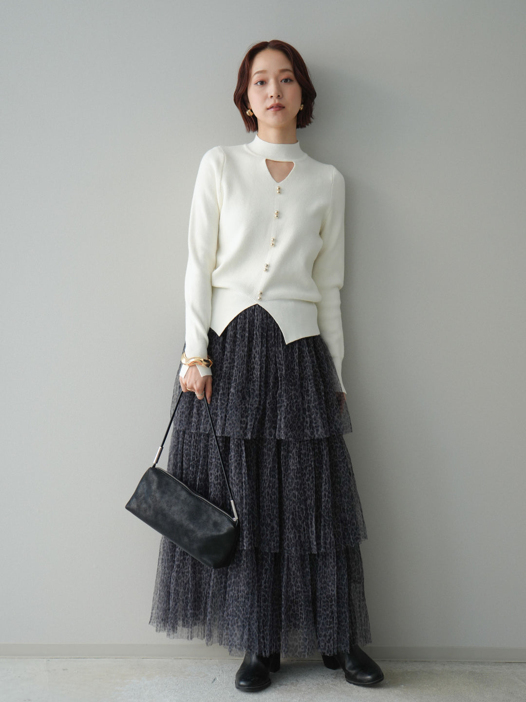 [予約]レオパード柄チュールフリルスカート/gray