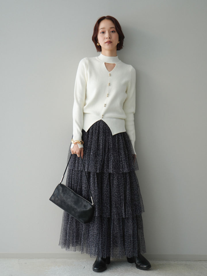 [予約]レオパード柄チュールフリルスカート/gray