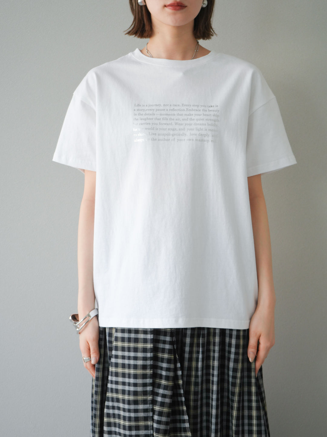 [予約]メッセージ箔プリントTシャツ/オフ