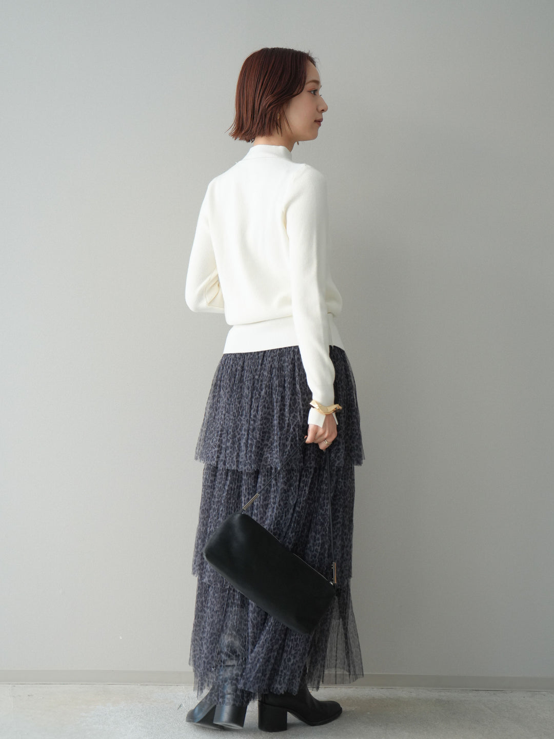 [予約]レオパード柄チュールフリルスカート/gray