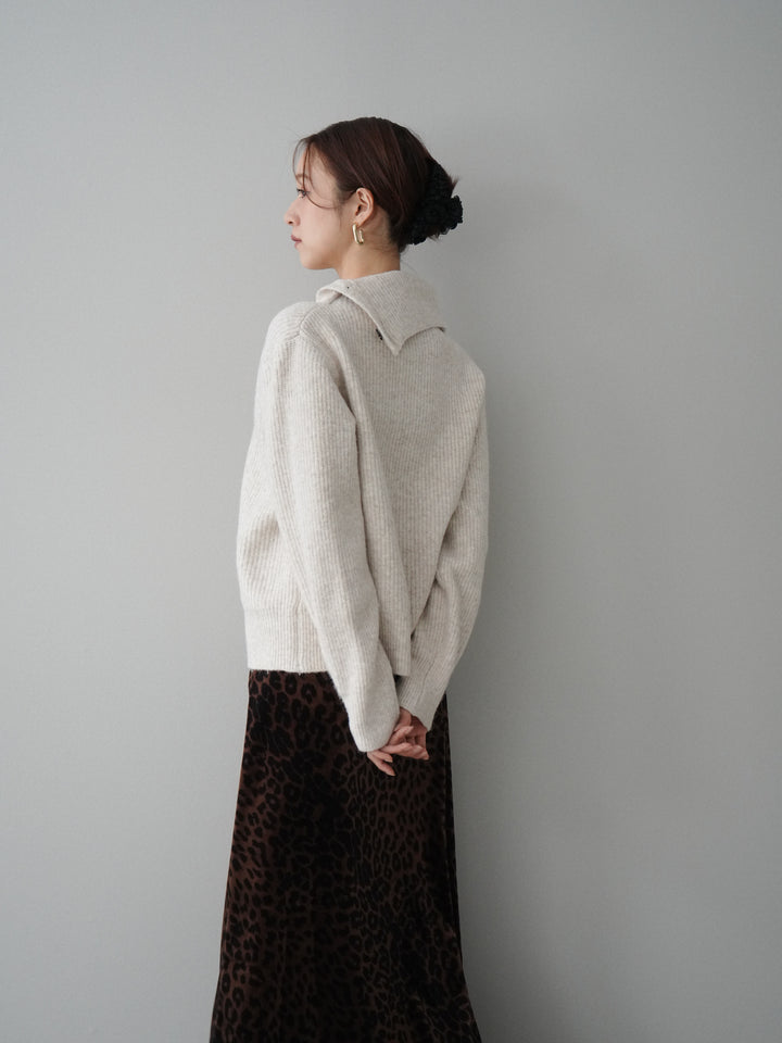 [SET]ハイネックデザインボタンニットカーディガン+レオパードベロアナロースカート(2set)
