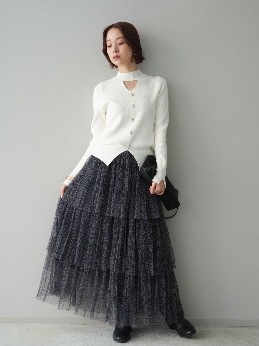 [予約]レオパード柄チュールフリルスカート/gray