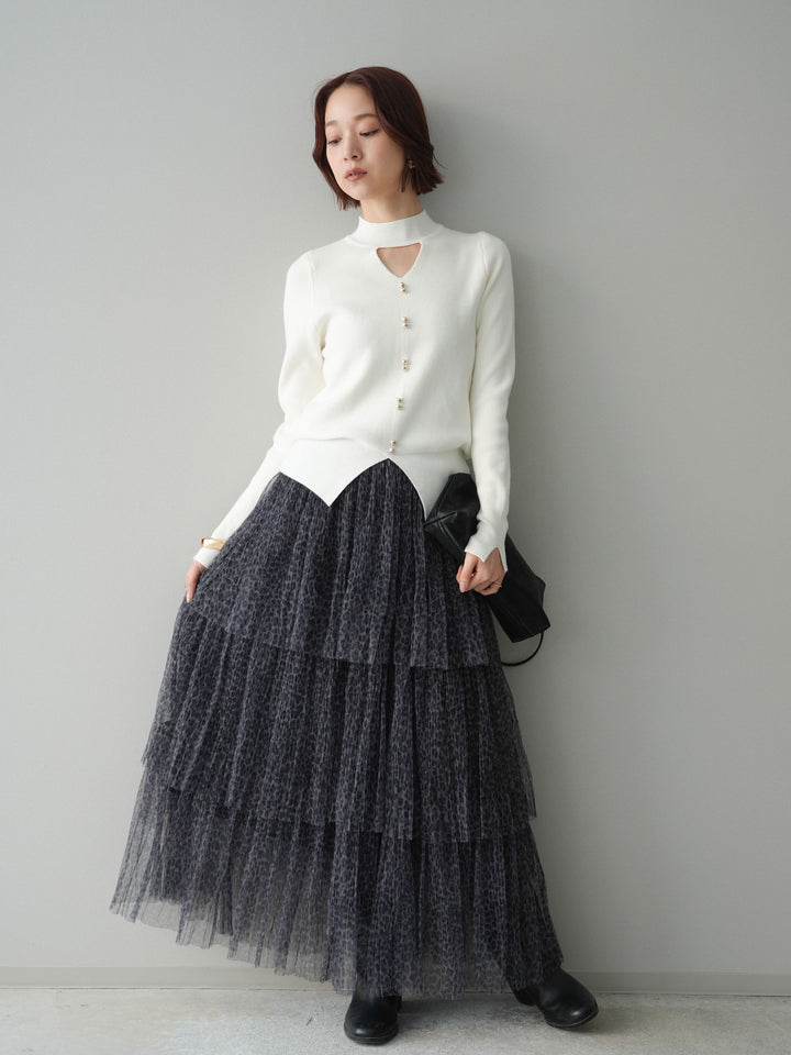 [予約]レオパード柄チュールフリルスカート/gray