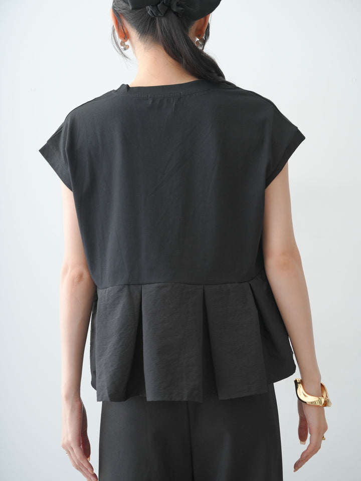 [予約]プリーツヘムぺプラムフレンチトップス/black