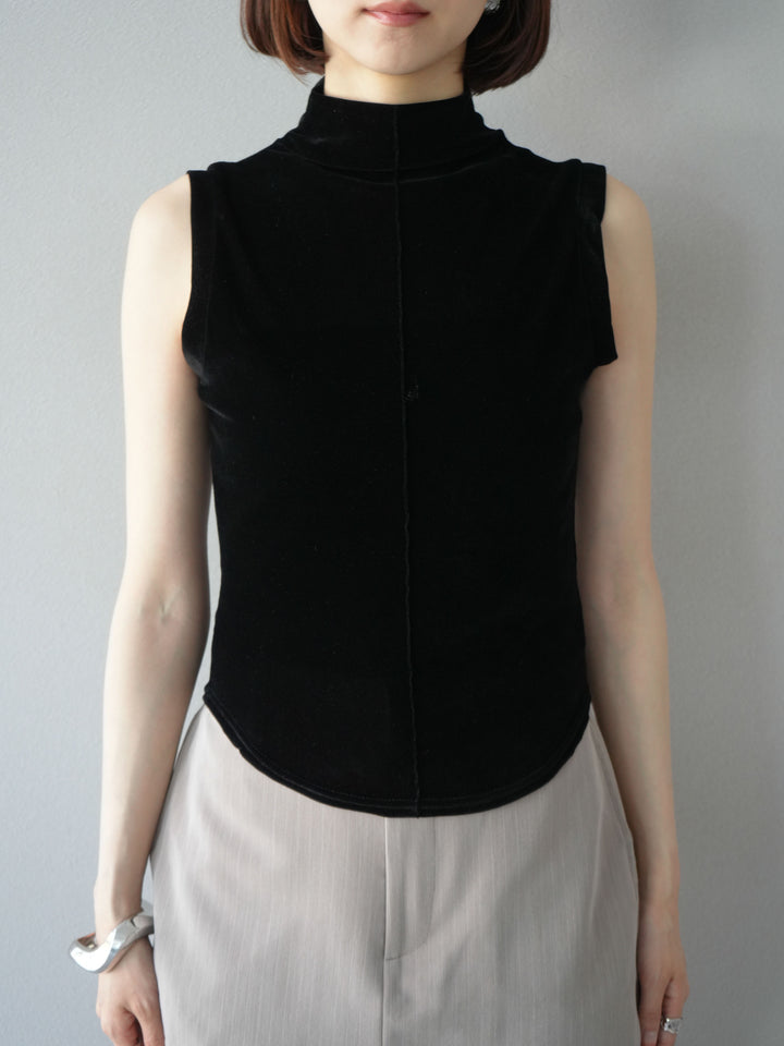 [予約]シアーベロアプチネックノースリーブトップス/ブラック