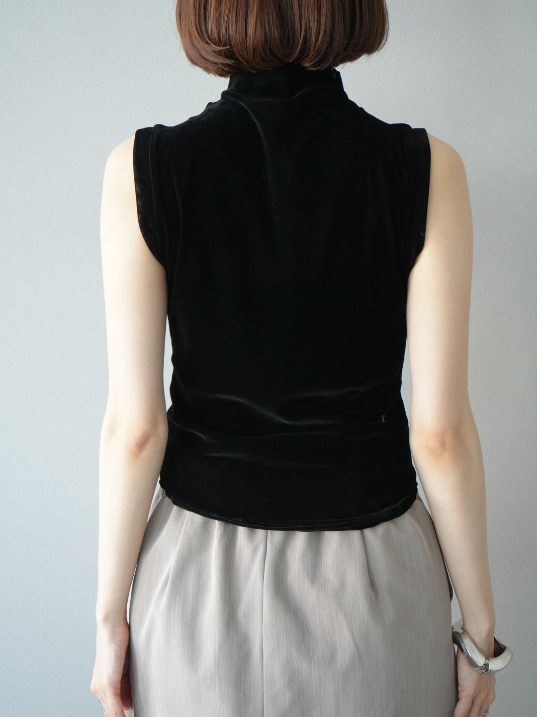 [予約]シアーベロアプチネックノースリーブトップス/ブラック