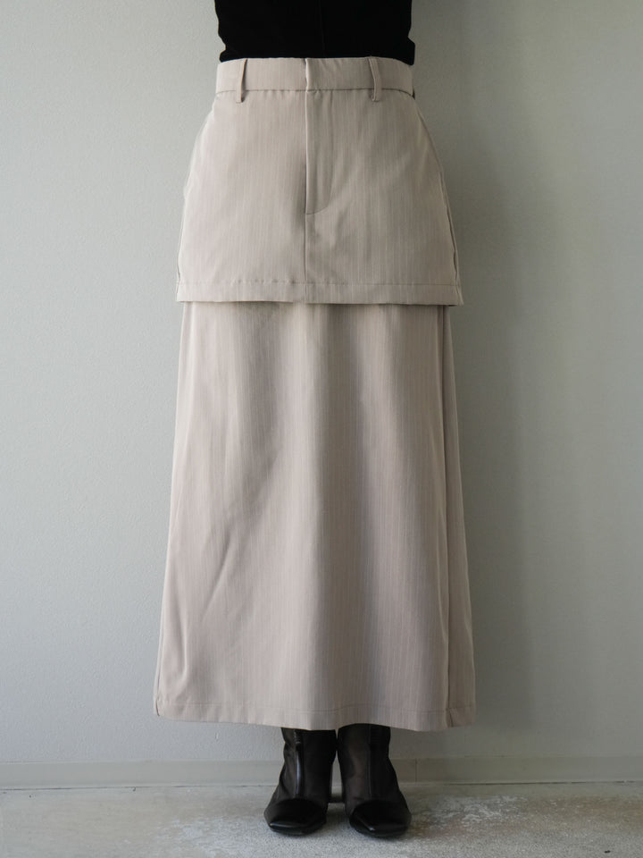 [予約]ストライプ切替チュールスカート/ベージュ