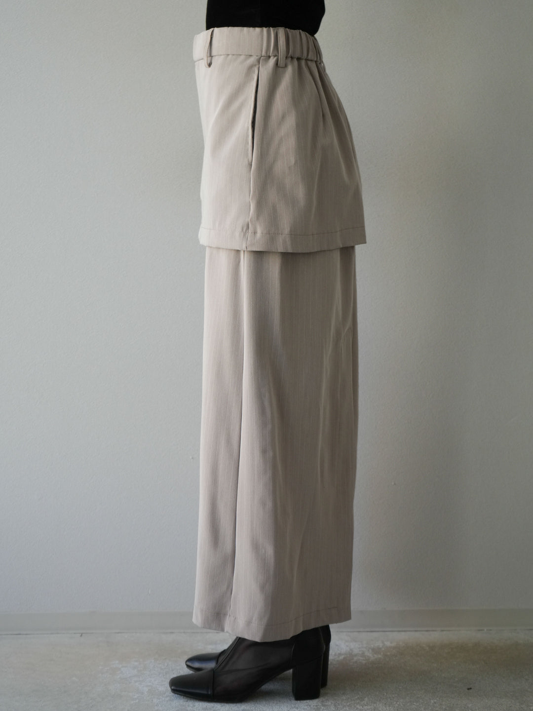 [予約]ストライプ切替チュールスカート/ベージュ