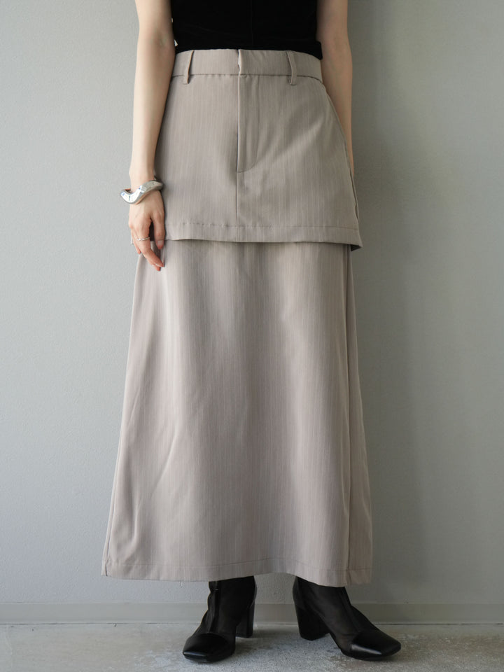 [予約]ストライプ切替チュールスカート/ベージュ