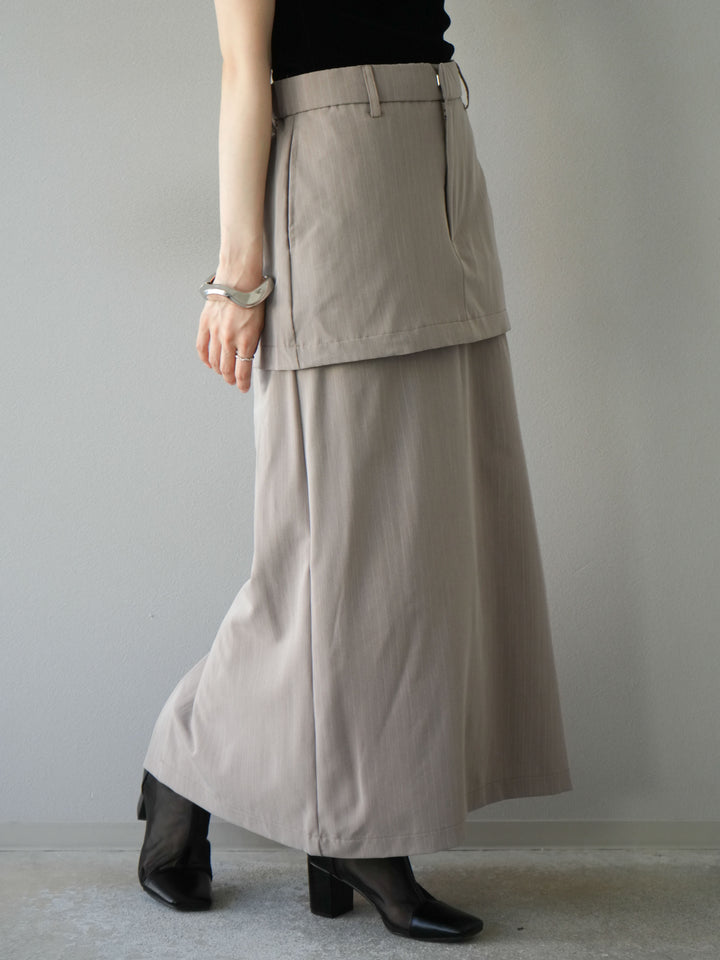 [予約]ストライプ切替チュールスカート/ベージュ