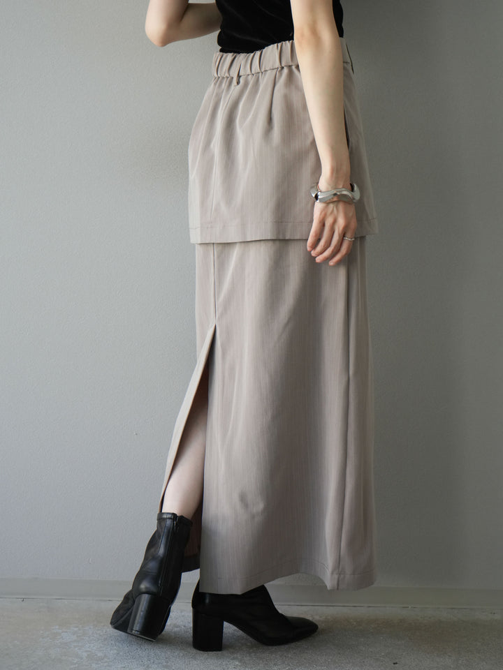 [予約]ストライプ切替チュールスカート/ベージュ